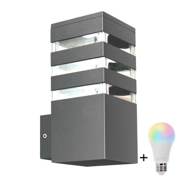 LED RGBW Stmívatelné venkovní nástěnné svítidlo TEKSAS 1xE27/12W/230V 2700-6500K Wi-Fi IP44 antracit