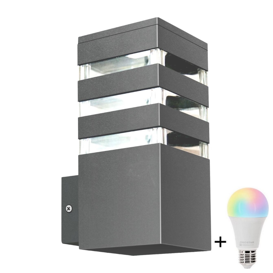 LED RGBW Stmívatelné venkovní nástěnné svítidlo TEKSAS 1xE27/12W/230V 2700-6500K Wi-Fi IP44 antracit