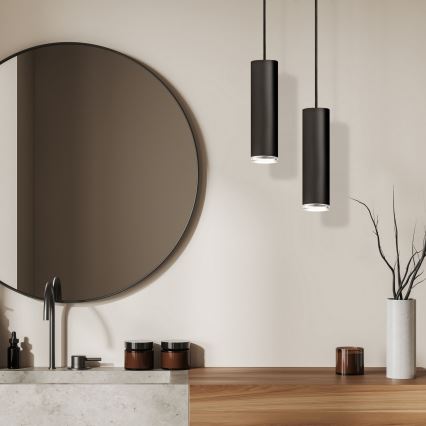 LED RGBW Stmívatelný koupelnový lustr na lanku TURYN 1xGU10/4,8W/230V 3000K IP44 černá + dálkové ovládání