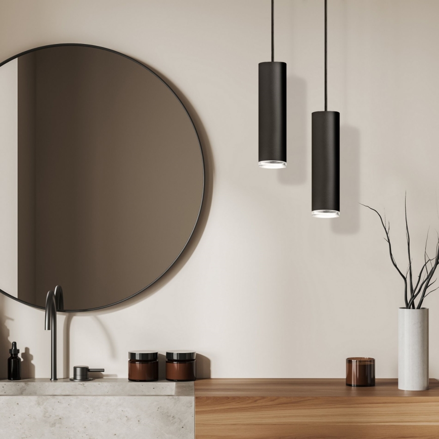 LED RGBW Stmívatelný koupelnový lustr na lanku TURYN 1xGU10/4,8W/230V 3000K IP44 černá + dálkové ovládání