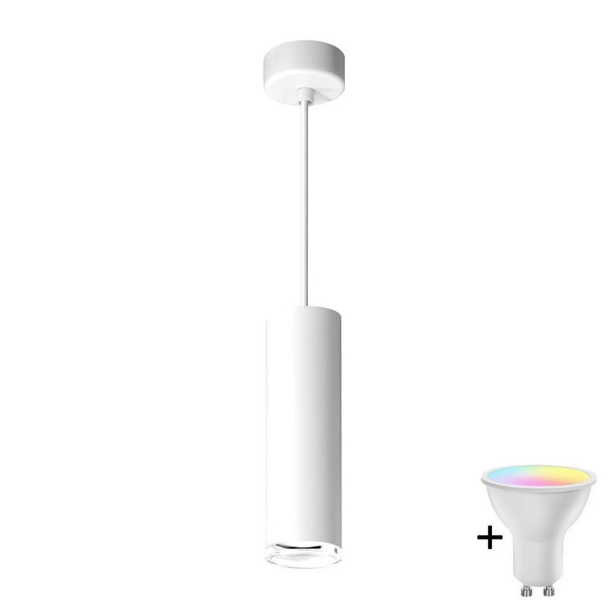 LED RGBW Stmívatelný koupelnový lustr na lanku TURYN 1xGU10/6,5W/230V 2700-6500K Wi-Fi IP44 bílá