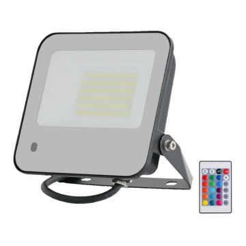 LED RGBW Stmívatelný reflektor LED/50W/230V IP65 šedá + dálkové ovládání