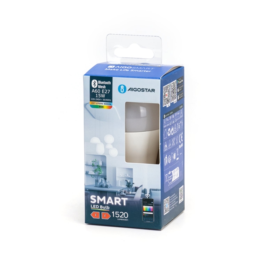 LED RGBW Stmívatelná žárovka MESH Smart A60 E27/15W/230V 2700-6500K - Aigostar