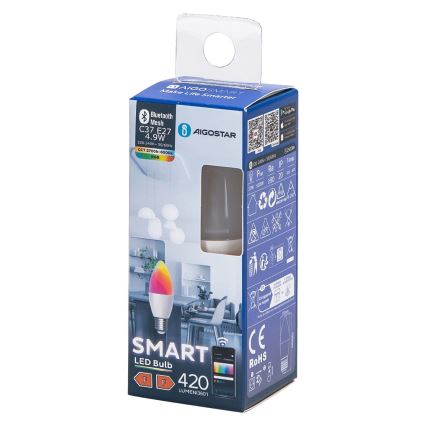 LED RGBW Stmívatelná žárovka C37 E27/4,9W/230V 2700-6500K - Aigostar