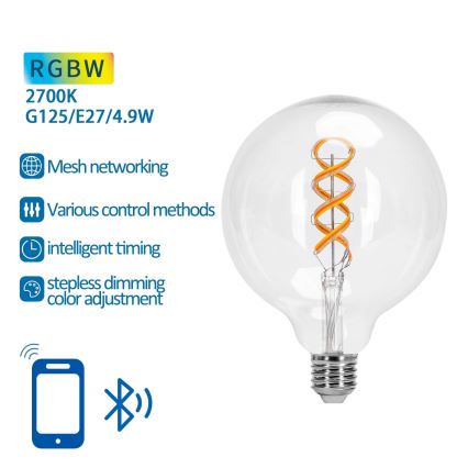 LED RGBW Stmívatelná žárovka FILAMENT MESH Smart G125 E27/4,9W/230V 2700K - Aigostar