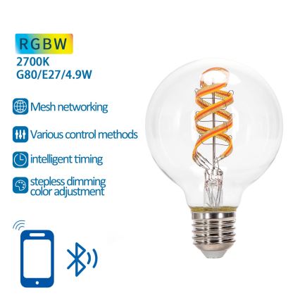 LED RGBW Žárovka FILAMENT G80 E27/4,9W/230V 2700K - Aigostar