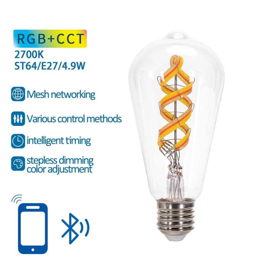 LED RGBW Stmívatelná žárovka FILAMENT MESH Smart ST64 E27/4,9W/230V 2700K - Aigostar