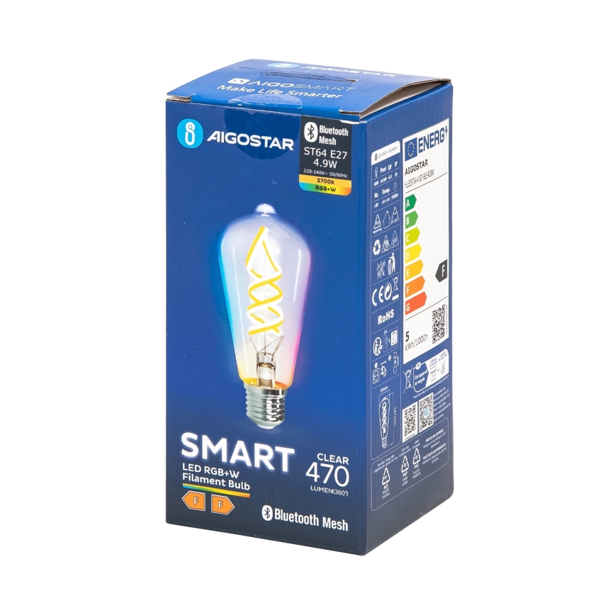 LED RGBW Stmívatelná žárovka FILAMENT MESH Smart ST64 E27/4,9W/230V 2700K - Aigostar