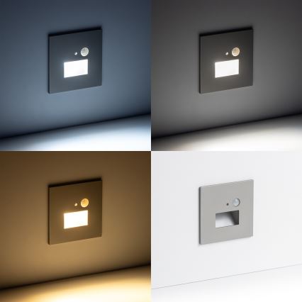 LED Schodišťové svítidlo se senzorem pohybu a soumraku LED/1,5W/230V 3000/4000/6000K šedá