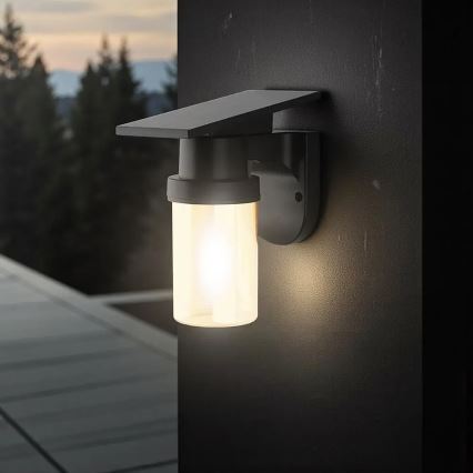 LED Solární nástěnná lampa LED/3,7V 2700/3200/5000K IP54 1800 mAh černá/kouřová béžová + dálkové ovládání