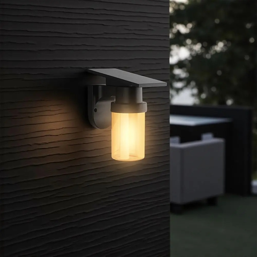LED Solární nástěnná lampa LED/3,7V 2700/3200/5000K IP54 1800 mAh černá/kouřová béžová + dálkové ovládání