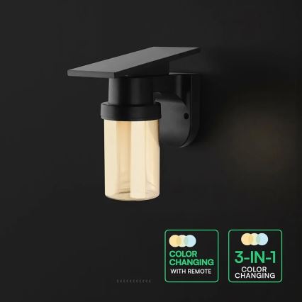 LED Solární nástěnná lampa LED/3,7V 2700/3200/5000K IP54 1800 mAh černá/kouřová béžová + dálkové ovládání