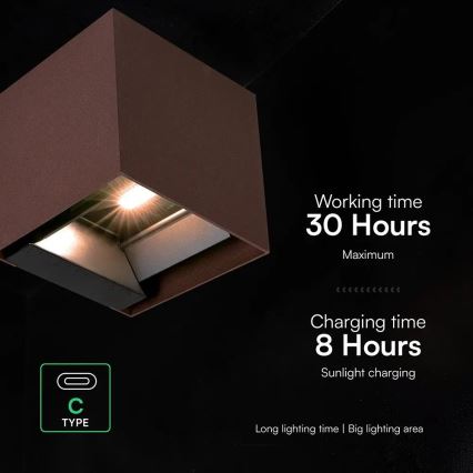 LED Solární nástěnné svítidlo se senzorem LED/9W/3,7V 3000/4000/5000K IP65 2600 mAh hnědá