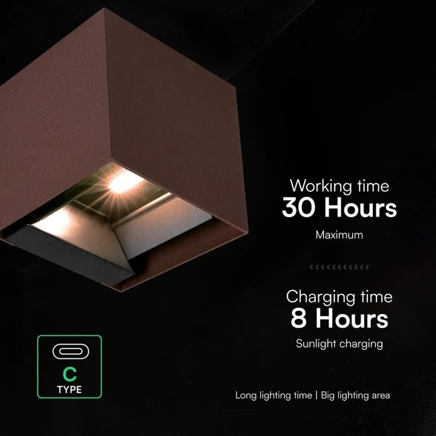 LED Solární nástěnné svítidlo se senzorem LED/9W/3,7V 3000/4000/5000K IP65 2600 mAh hnědá