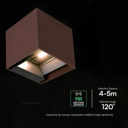 LED Solární nástěnné svítidlo se senzorem LED/9W/3,7V 3000/4000/5000K IP65 2600 mAh hnědá