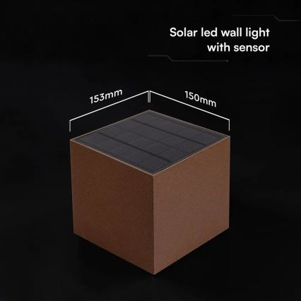 LED Solární nástěnné svítidlo se senzorem LED/9W/3,7V 3000/4000/5000K IP65 2600 mAh hnědá