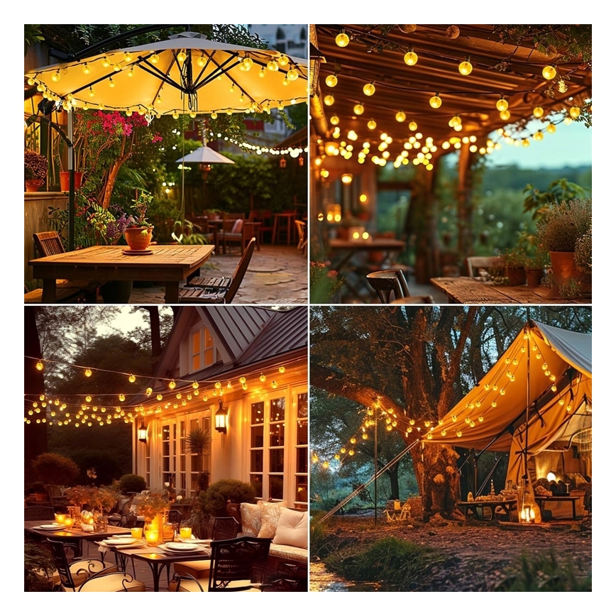 LED Solární dekorační řetěz 30xLED/8 funkcí 500 mAh 6,5 m IP67 teplá bílá