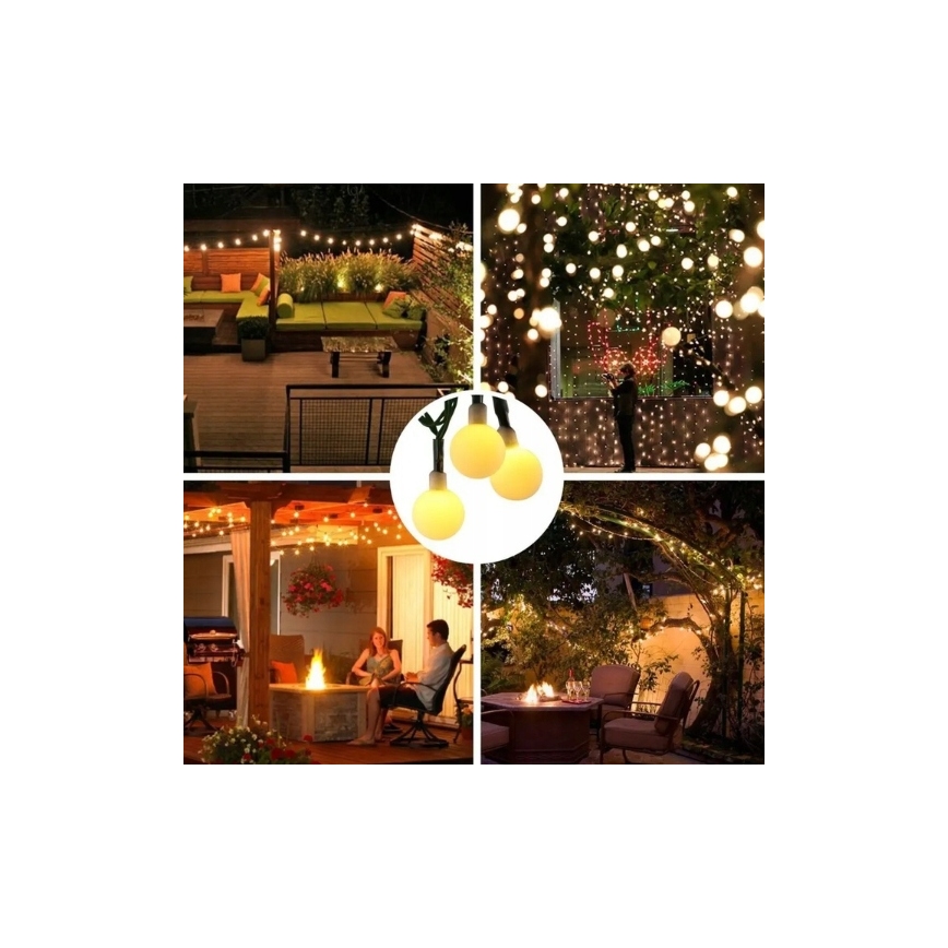 LED Solární dekorační řetěz 30xLED/8 funkcí 500 mAh 6,5 m IP67 teplá bílá