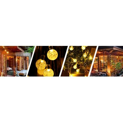 LED Solární dekorační řetěz 50xLED/8 funkcí 500 mAh 9,5 m IP67 teplá bílá