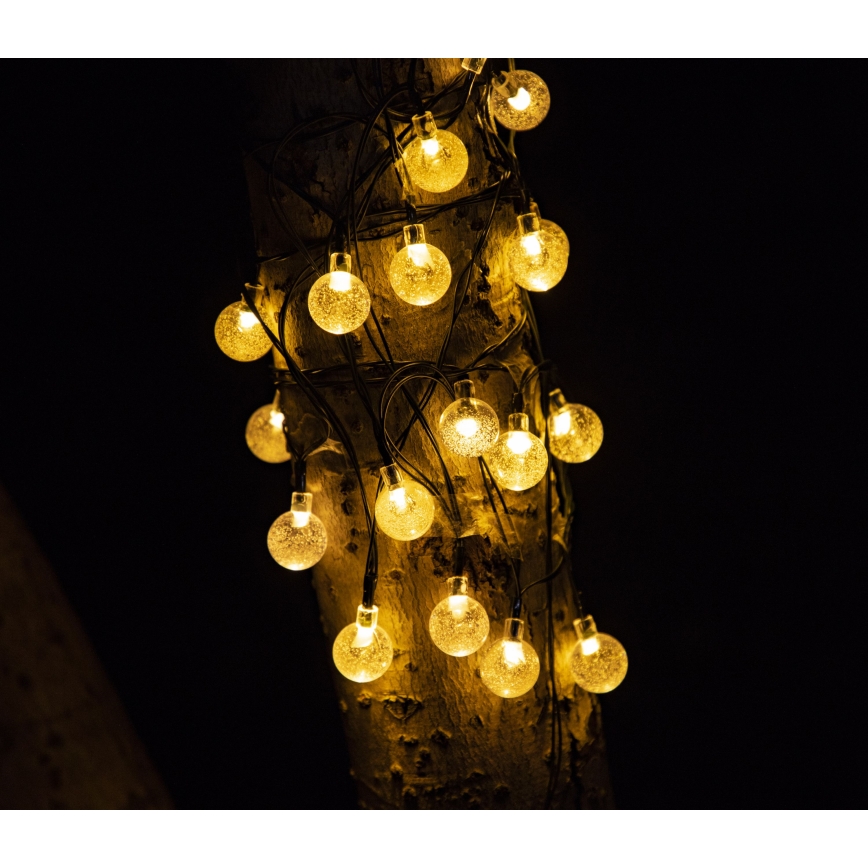 LED Solární dekorační řetěz BUBBLE GLASS 20xLED/8 funkcí 4,85 m 600 mAh IP44 teplá bílá