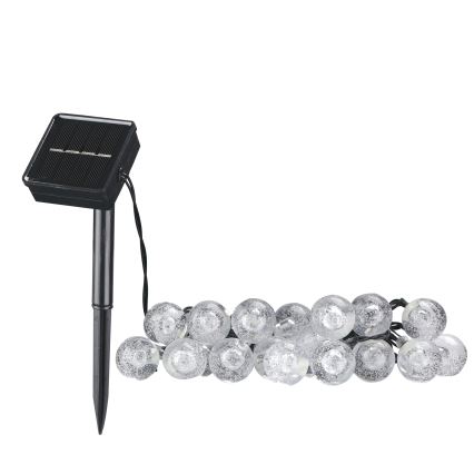 LED Solární dekorační řetěz BUBBLE GLASS 20xLED/8 funkcí 4,85 m 600 mAh IP44 teplá bílá