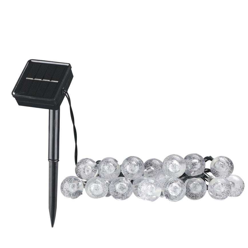 LED Solární dekorační řetěz BUBBLE GLASS 20xLED/8 funkcí 4,85 m 600 mAh IP44 teplá bílá