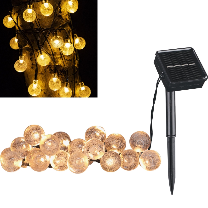 LED Solární dekorační řetěz BUBBLE GLASS 20xLED/8 funkcí 4,85 m 600 mAh IP44 teplá bílá