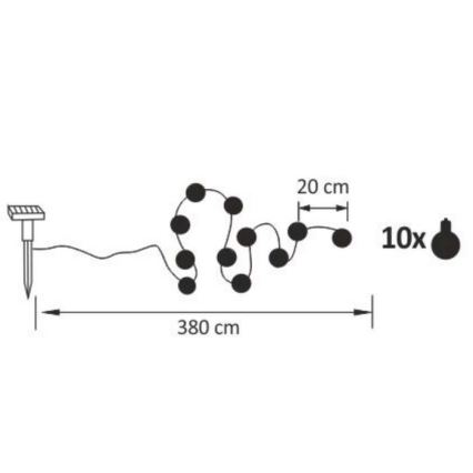 LED Solární dekorační řetěz LED/1,2V 3,8 m IP44
