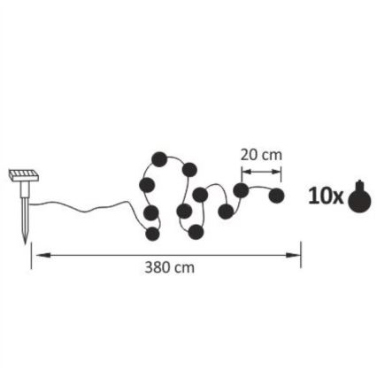 LED Solární dekorační řetěz LED/1,2V 300 mAh 3,8 m IP44
