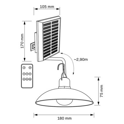 LED Solární  lampa CELINA LED/1,8W/3,7V IP44 + dálkové ovládání