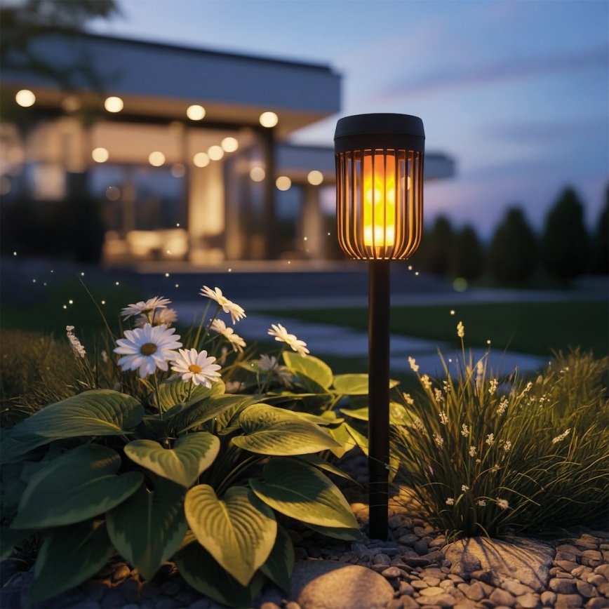 LED Solární lampa FLAME LED/1,2V 100 mAh 1800K 37 cm IP44 černá