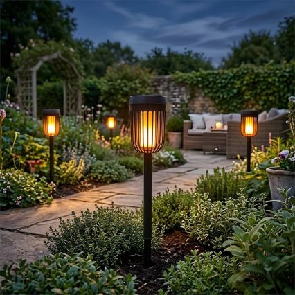 LED Solární lampa FLAME LED/1,2V 100 mAh 1800K 37 cm IP44 černá