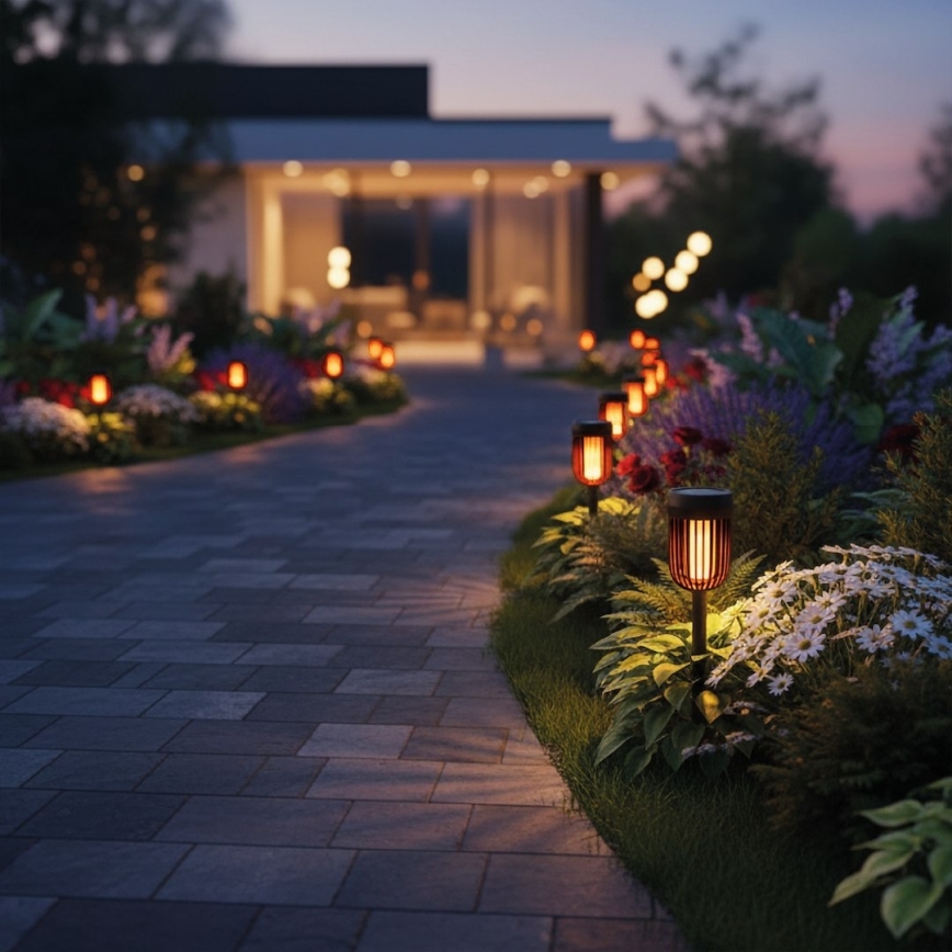 LED Solární lampa FLAME LED/1,2V 100 mAh 1800K 37 cm IP44 černá
