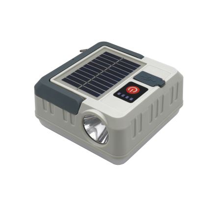 LED Stmívatelná nabíjecí solární lampa s funkcí powerbanky LED/1W/5,5V 8000K IPX4 1200 mAh šedá