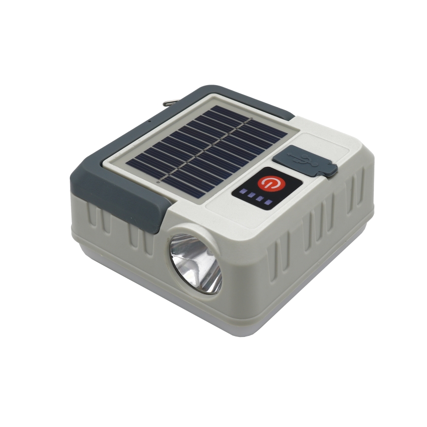 LED Stmívatelná nabíjecí solární lampa s funkcí powerbanky LED/1W/5,5V 8000K IPX4 1200 mAh šedá