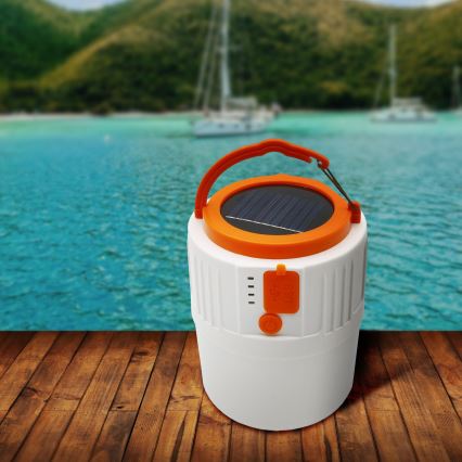 LED Stmívatelná nabíjecí solární svítilna s funkcí powerbanky K1 LED/3W/3,7V 7000K IPX4 3200 mAh bílá