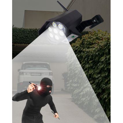 LED Solární maketa bezpečnostní kamery se senzorem LED/3,7V 1200 mAh IP44 černá + dálkové ovládání