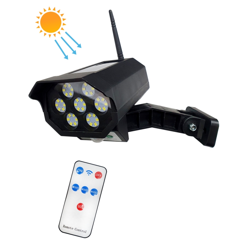 LED Solární maketa bezpečnostní kamery se senzorem LED/3,7V 1200 mAh IP44 černá + dálkové ovládání