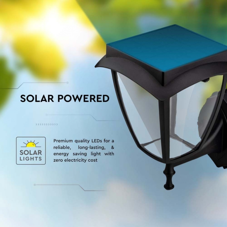 LED Solární nástěnná lampa LED/2W/3,7V 3000/6000K IP65 2200 mAh černá