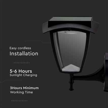LED Solární nástěnná lampa LED/2W/3,7V 3000/6000K IP65 2200 mAh černá