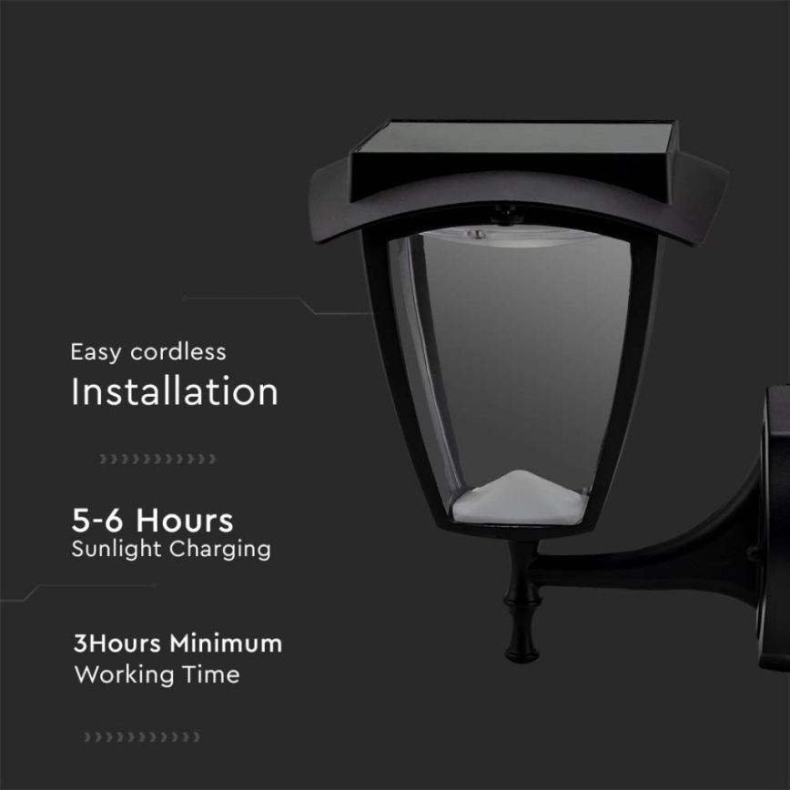 LED Solární nástěnná lampa LED/2W/3,7V 3000/6000K IP65 2200 mAh černá