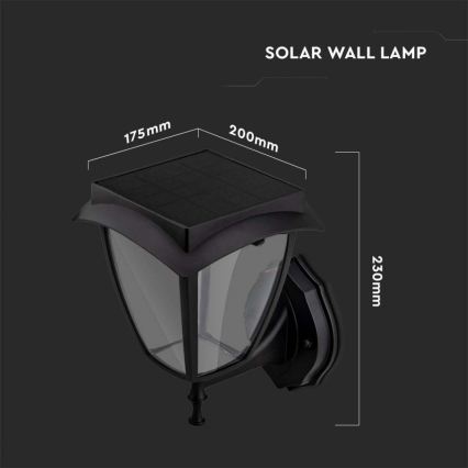 LED Solární nástěnná lampa LED/2W/3,7V 3000/6000K IP65 2200 mAh černá