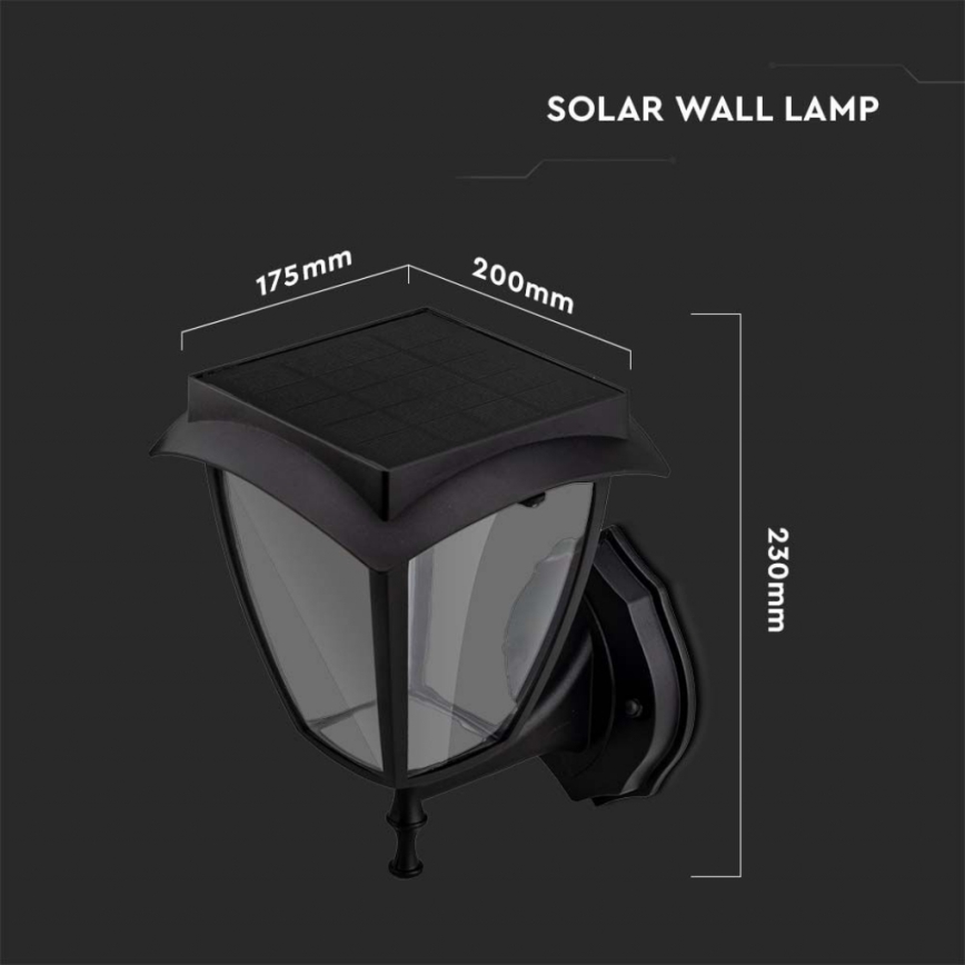 LED Solární nástěnná lampa LED/2W/3,7V 3000/6000K IP65 2200 mAh černá
