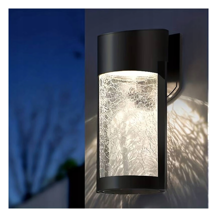 LED Solární nástěnná lampa LED/3,7V 300 mAh IP44 černá