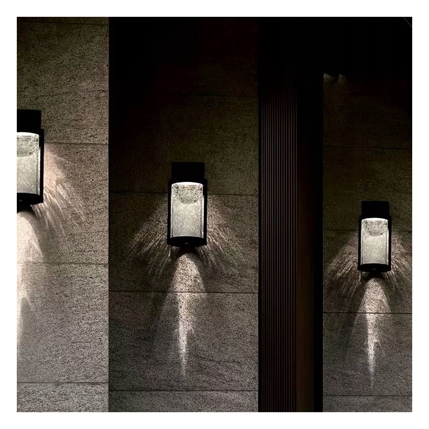 LED Solární nástěnná lampa LED/3,7V 300 mAh IP44 černá