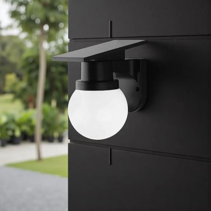 LED Solární nástěnná lampa LED/3,7V 3000/4000/6400K IP54 1800 mAh černá + dálkové ovládání