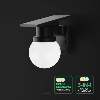LED Solární nástěnná lampa LED/3,7V 3000/4000/6400K IP54 1800 mAh černá + dálkové ovládání