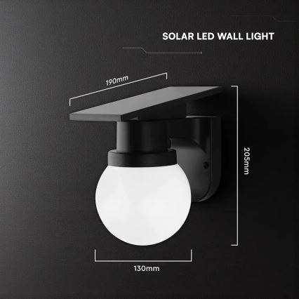 LED Solární nástěnná lampa LED/3,7V 3000/4000/6400K IP54 1800 mAh černá + dálkové ovládání