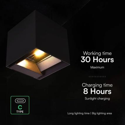 LED Solární nástěnné svítidlo se senzorem LED/9W/3,7V 3000/4000/5000K IP65 2600 mAh černá