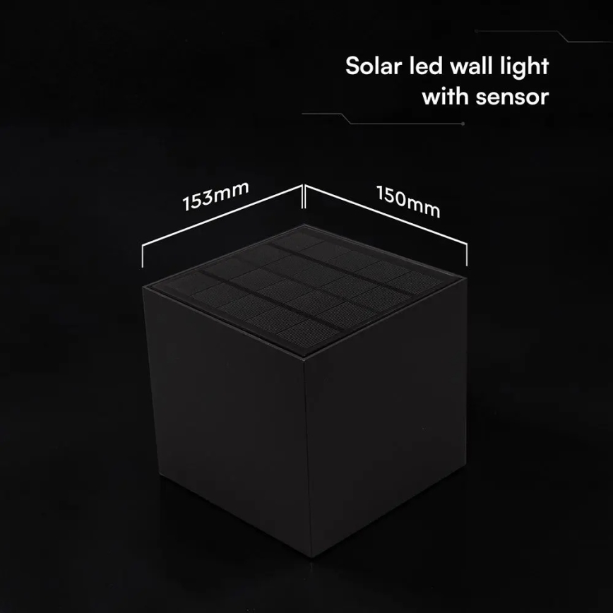 LED Solární nástěnné svítidlo se senzorem LED/9W/3,7V 3000/4000/5000K IP65 2600 mAh černá